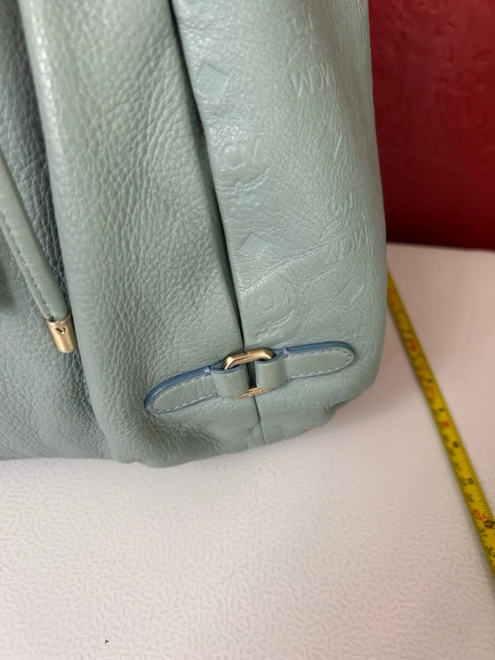 MCM Pale Blue Pebbled Leather Drawstring Hobo Bag - Picture 4 of 15